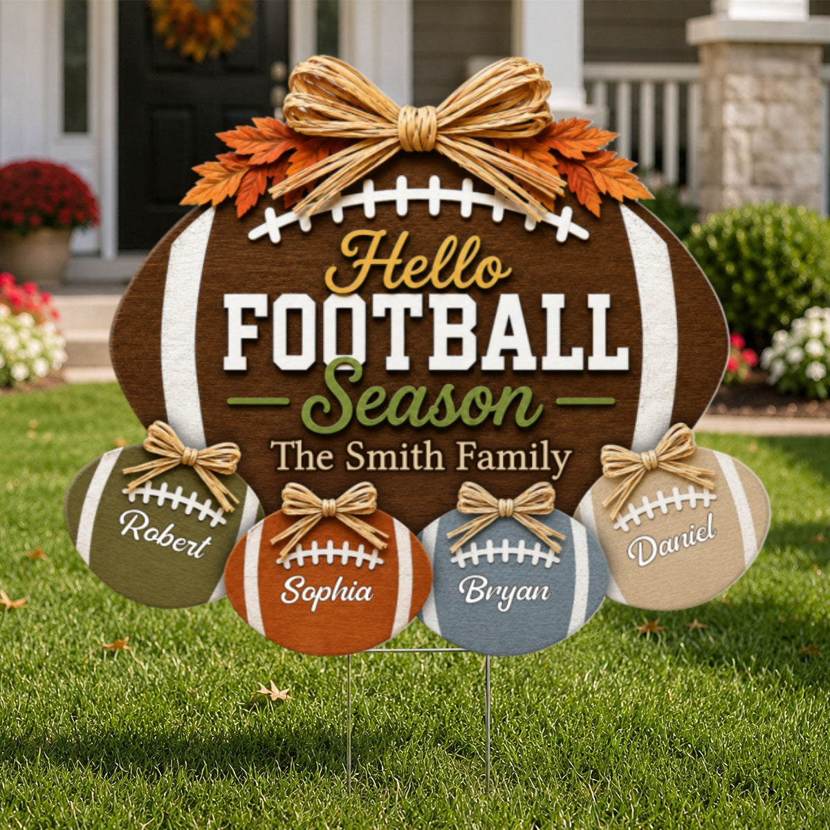 Family Hello Football Season - Personalized Yard Sign - Football Season Decor For Family