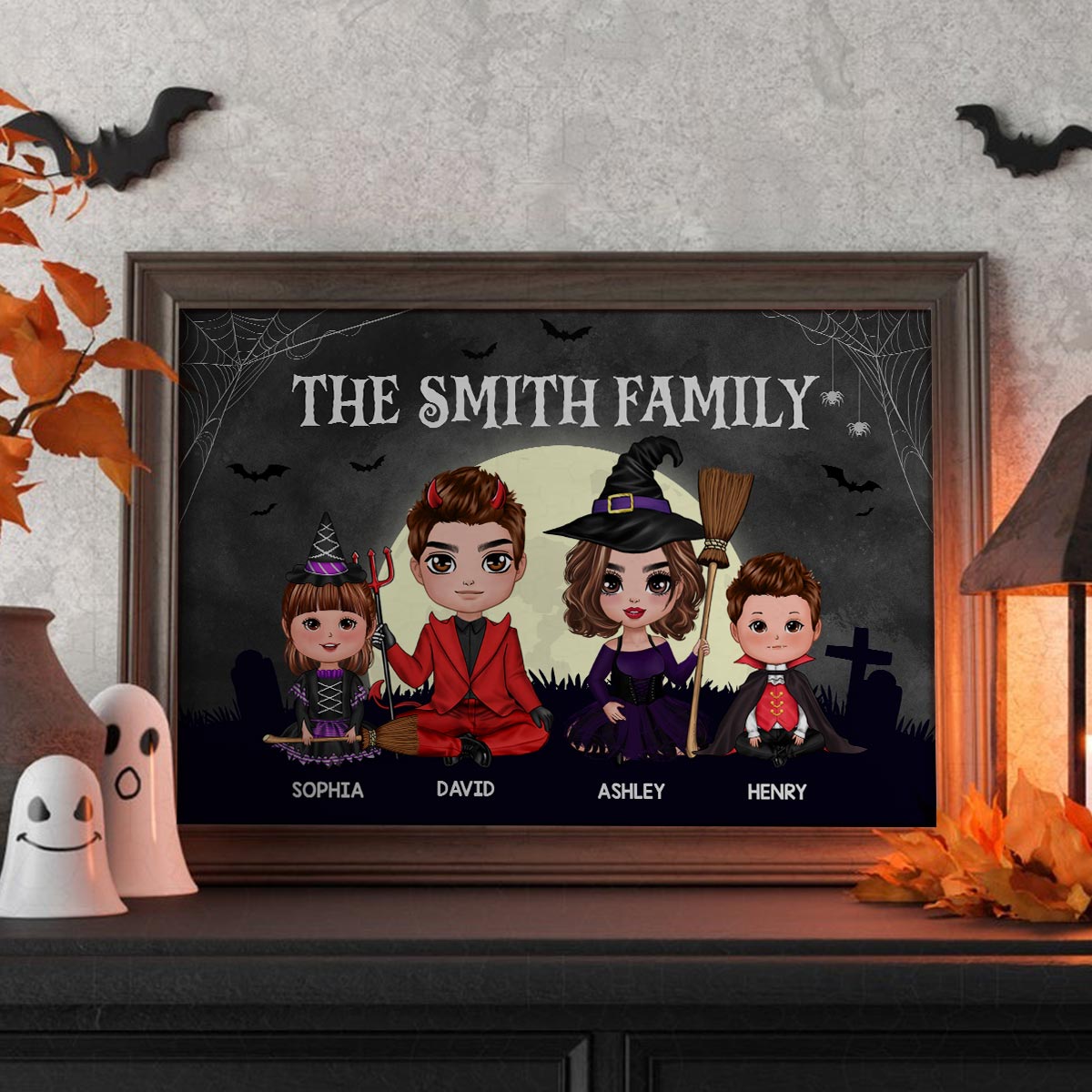 Halloween Family Sitting Personalized Poster, Halloween Decoration