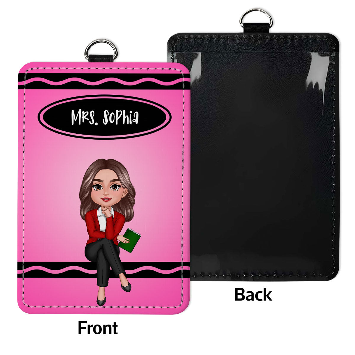 Crayon Themed Teacher Sitting Personalized ID Badge Holder, Back To School Gift