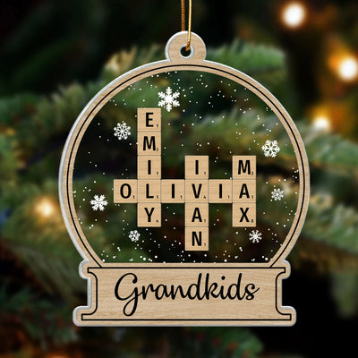 Snow Globe Grandkids Crossword Puzzle Personalized Acrylic Ornament, Christmas Gift For Grandma, Grandpa, Granddaughter, Grandson