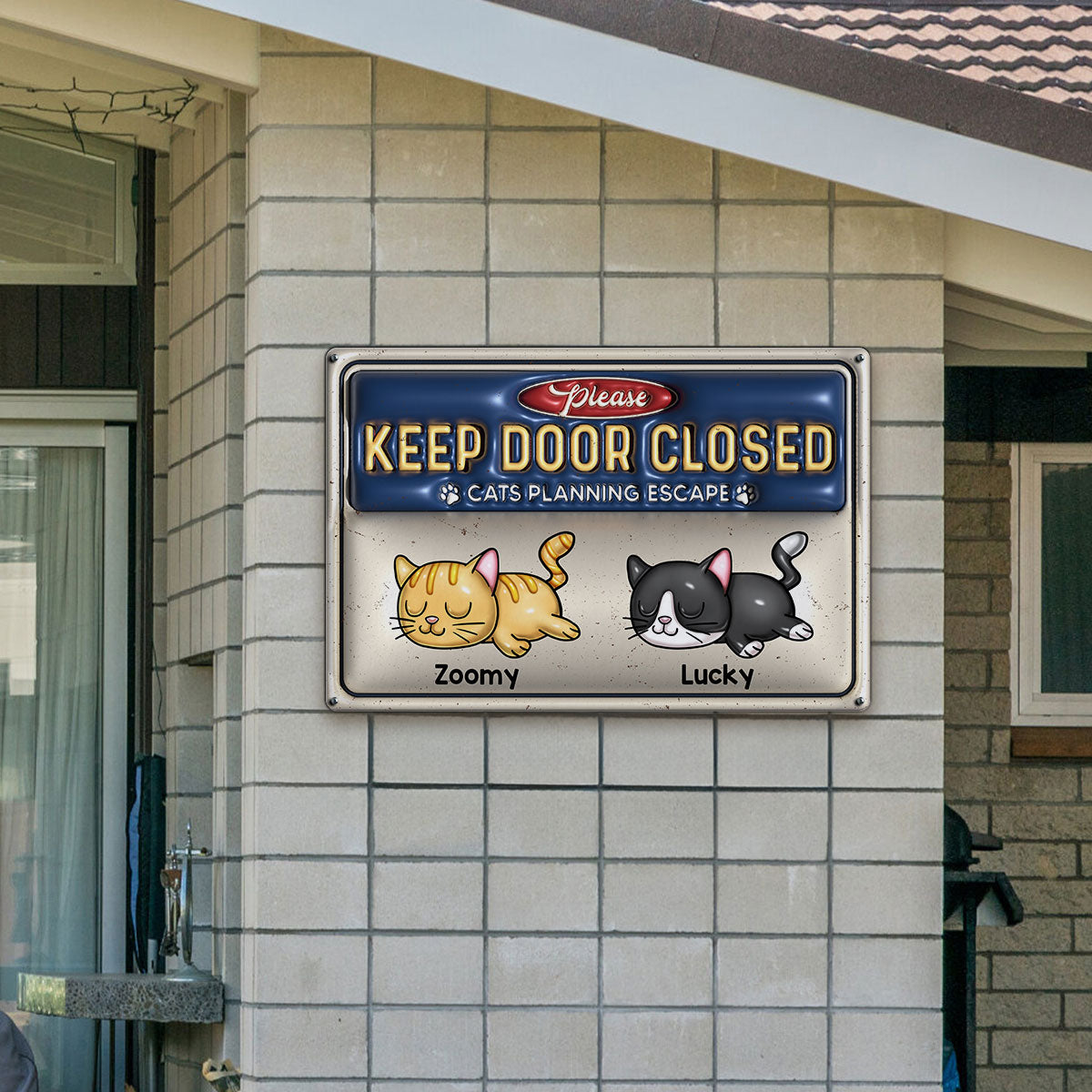Keep Door Closed Cats Planning Escaped Personalized Metal Sign, 3D Inflated Effect Sign, Home Decor