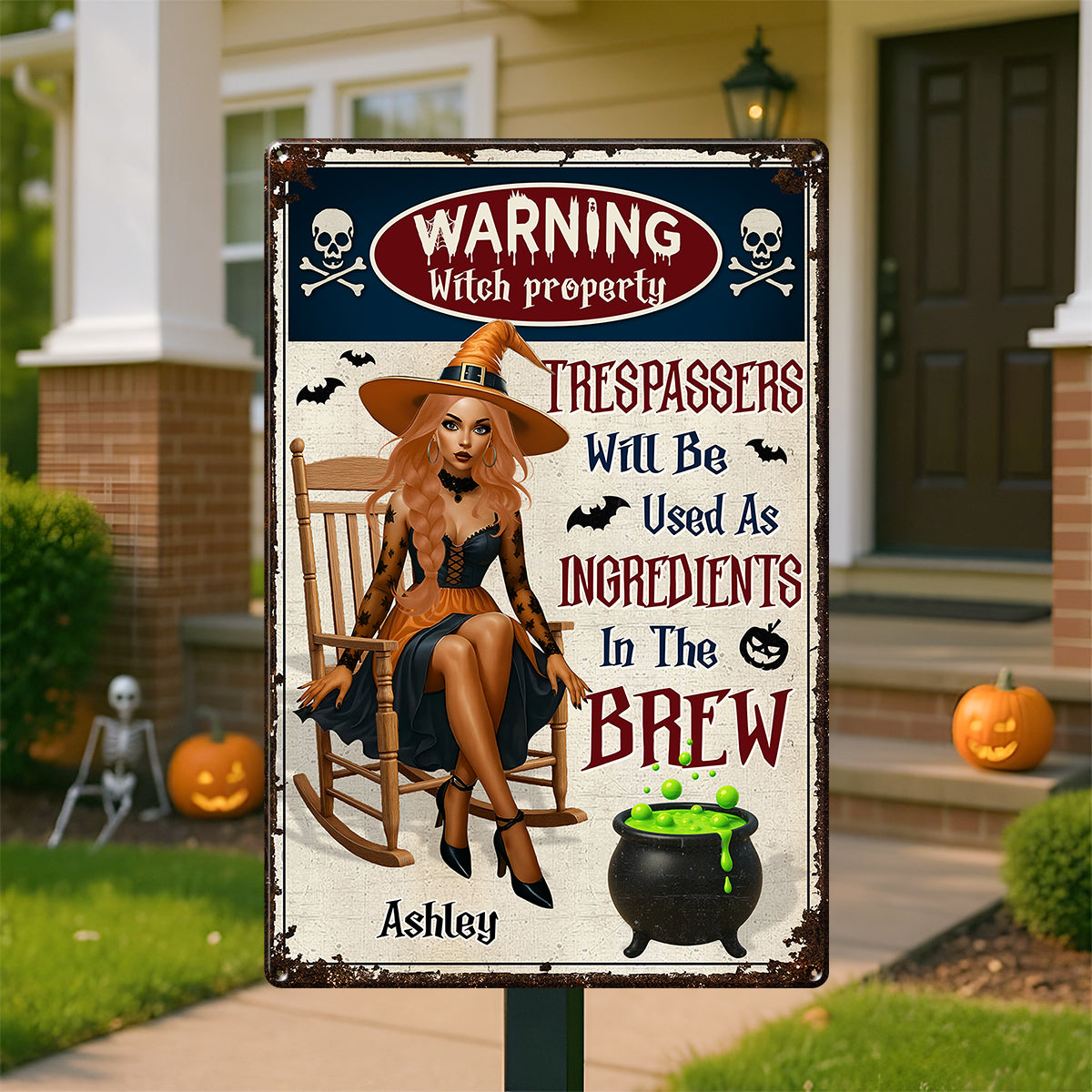 Warning Witch Property Personalized Metal Sign, Backyard Sign, Home Decor Gift For Yourself