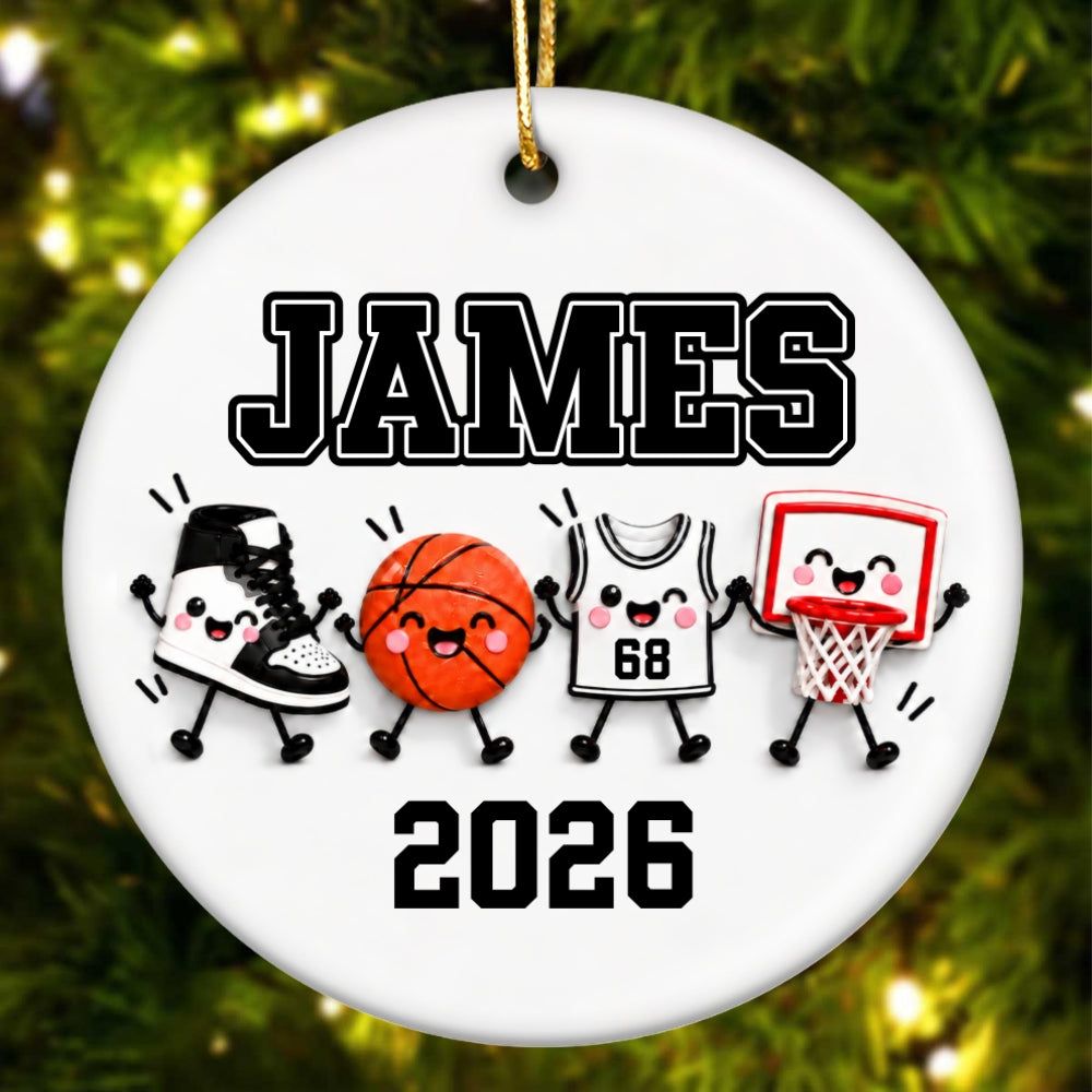 Basketball Things 2D Flat - Personalized Ceramic Ornament – Custom Name Basketball Christmas Keepsake Gift for Player, Son, Daughter, Teen