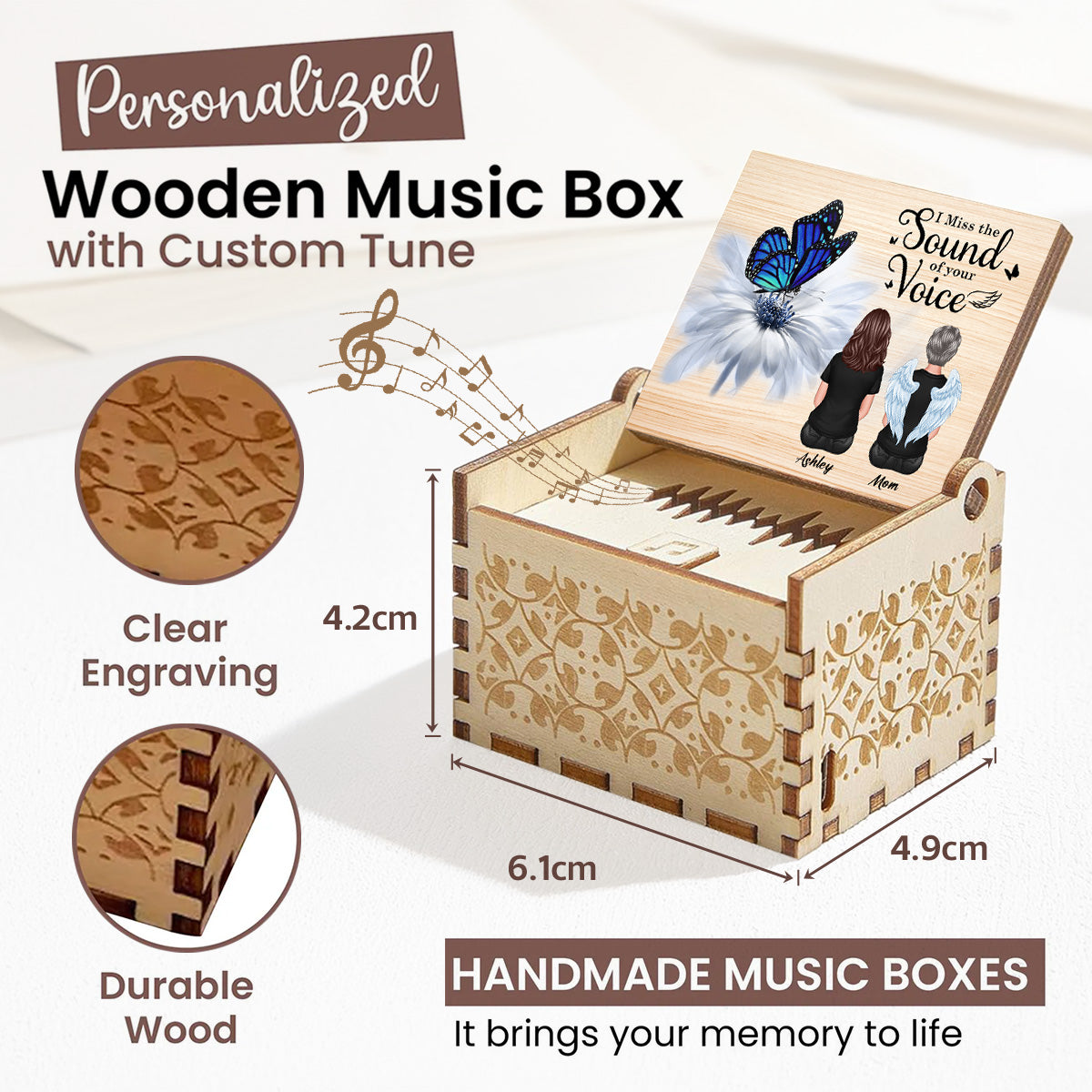 Upload Voice Message Butterfly On Daisy Miss Your Voice - Personalized Wooden Music Box - Memorial Gift, Remembrance Keepsake