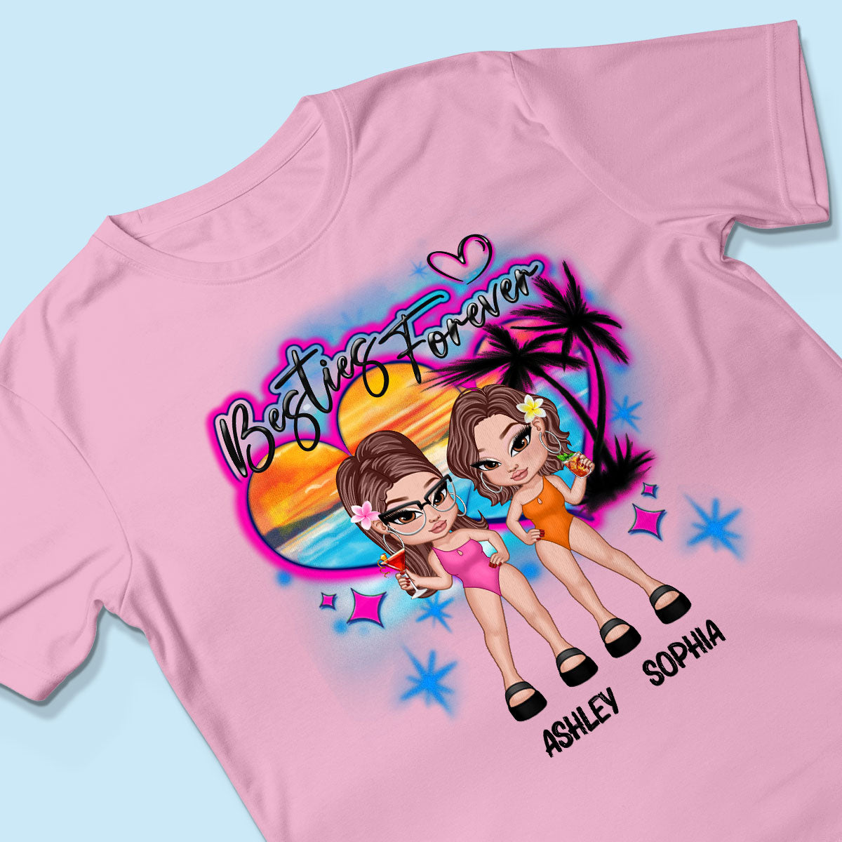 Y2K Besties Airbrushed Summer Beach Personalized Shirt