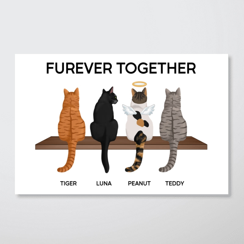 Furever Together Cat Portrait Prints Cats On A Shelf Personalized Poster