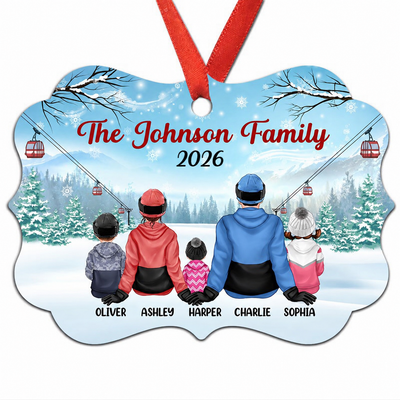 Winter Family Sitting In Snow Personalized Christmas Ornament