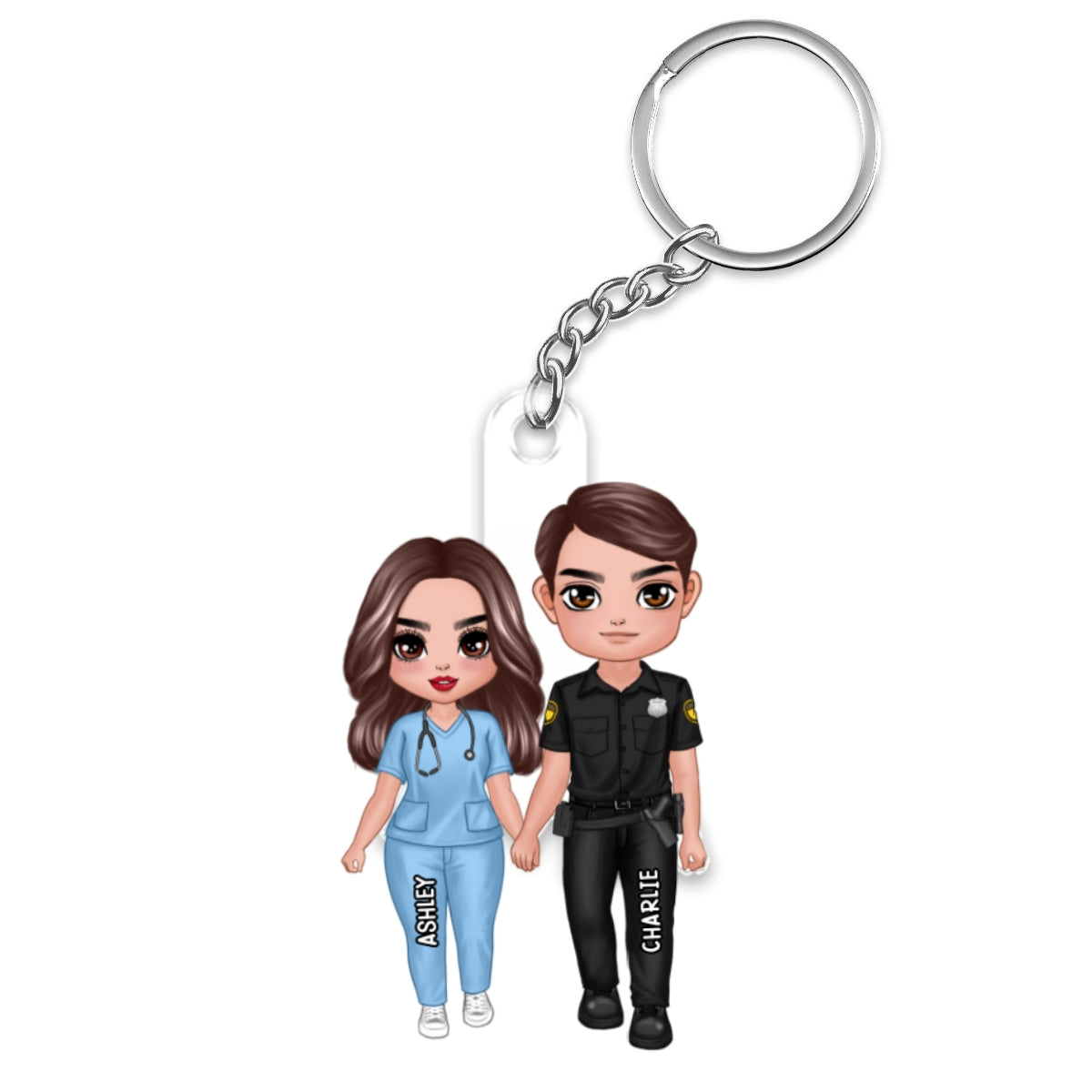 Hero Couple Standing Valentine‘s Day Gifts by Occupation Gift For Her Gift For Him Firefighter, Nurse, Police Officer Personalized Acrylic Keychain