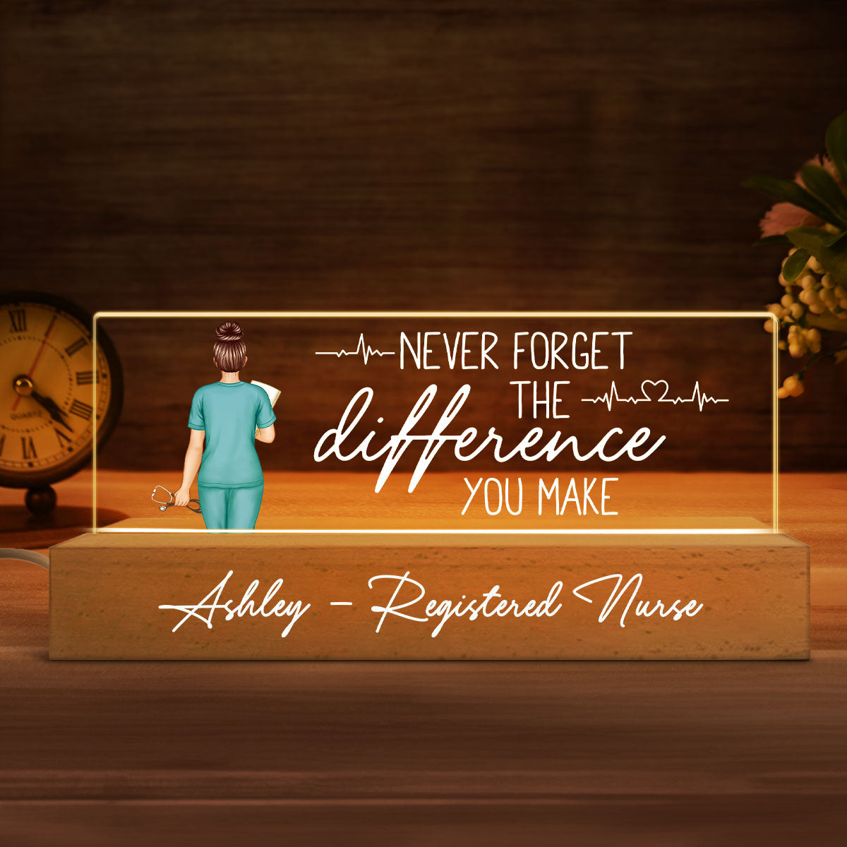 Never Forget The Difference You Make Gift For Nurse Personalized Acrylic Block Night Light