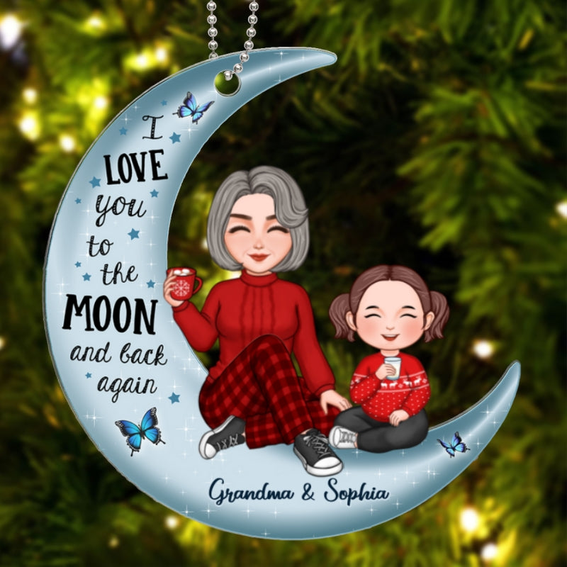 Cute Grandma & Grandkid On Moon Christmas Gift Personalized Acrylic Ornament