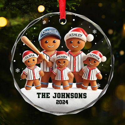 Baseball Gingerbread Family Sport Lover 3D Effect Personalized Glass Ornament