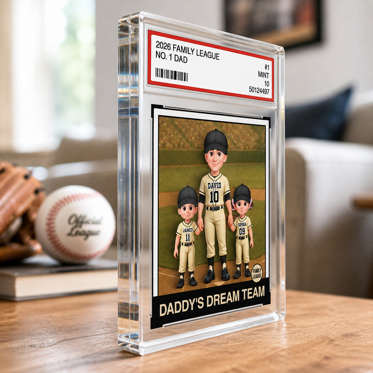 Baseball No. 1 Dad Man & Kids Trading Card Style - Personalized Acrylic Block Plaque - Father's Day Gift For Baseball Dad