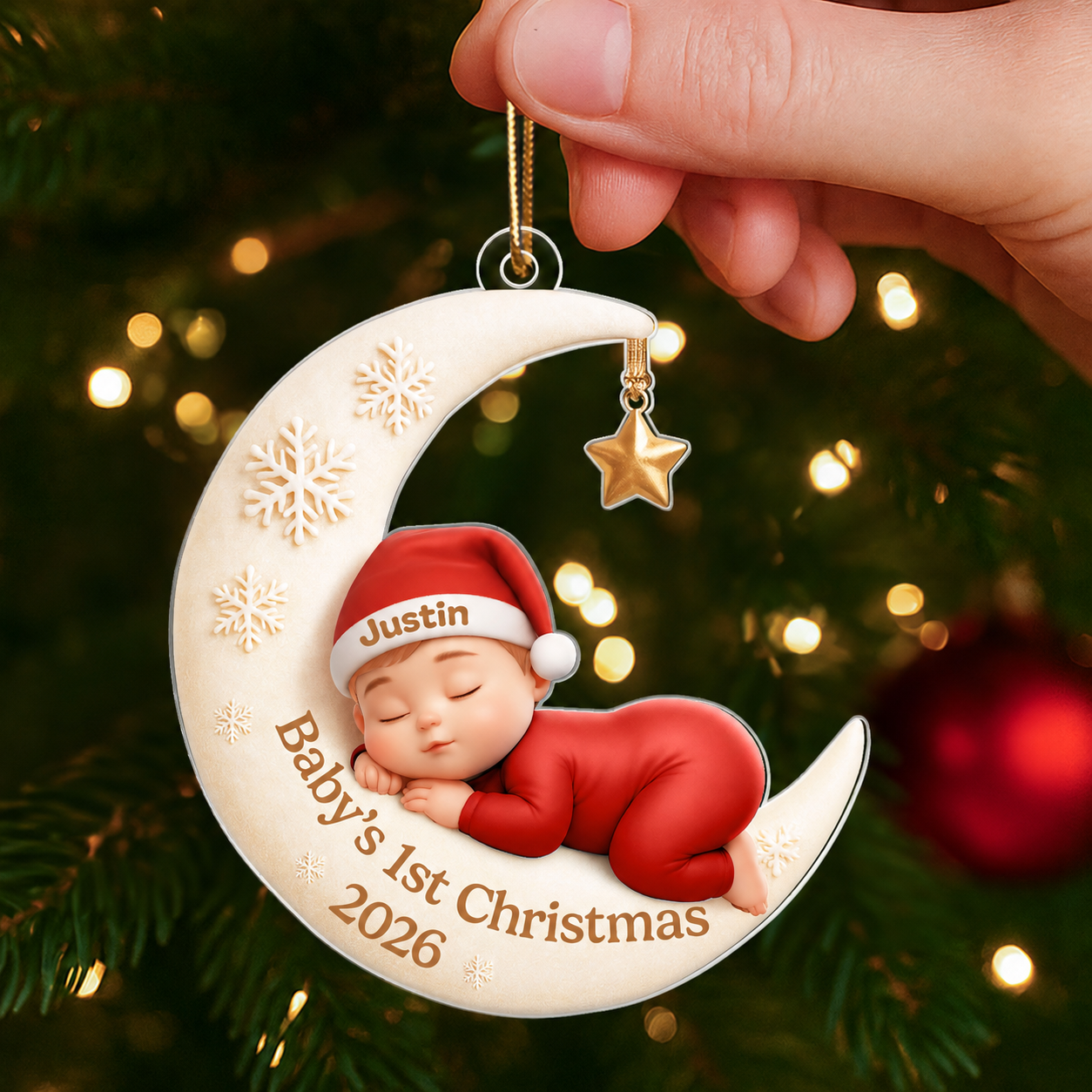 Baby Sleeping on Moon - Personalized Acrylic Ornament - Baby's First Christmas Keepsake, Gift for Grandkids, Baby, Newborn
