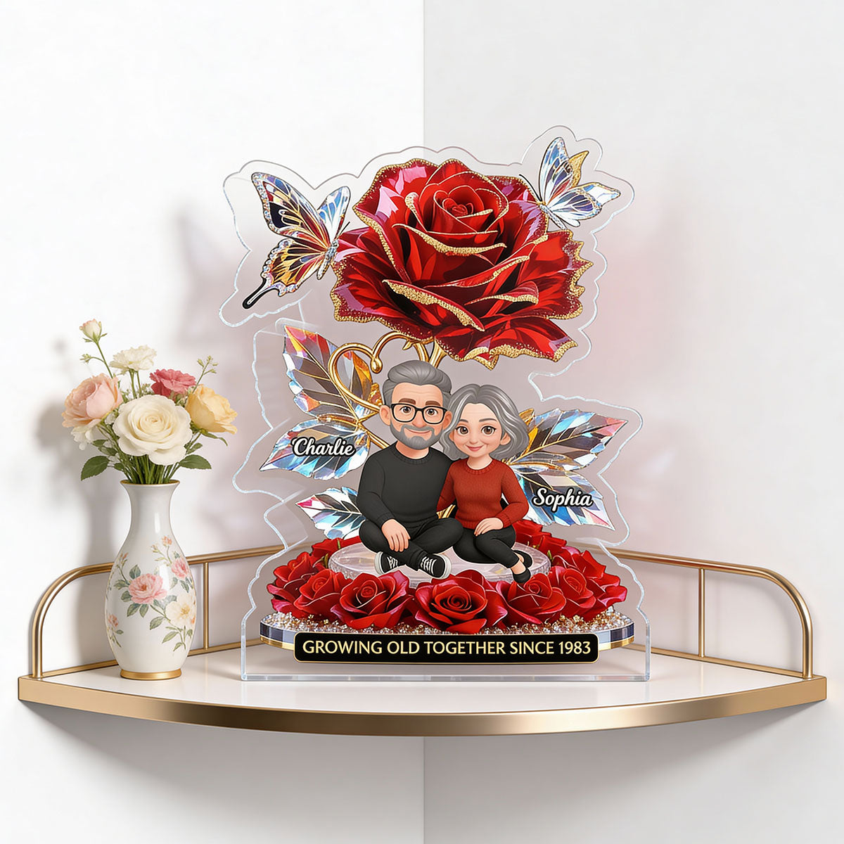 Eternal Love Roses Couple Forever Together - Personalized Acrylic Block Plaque - Gift For Couple, Gift For Him, For Her