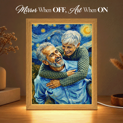 Custom Couple Van Gogh Portrait from Photo - Personalized Mirror Light Box - Heartfelt Anniversary Gift for Her, for Him, Christmas Keepsake
