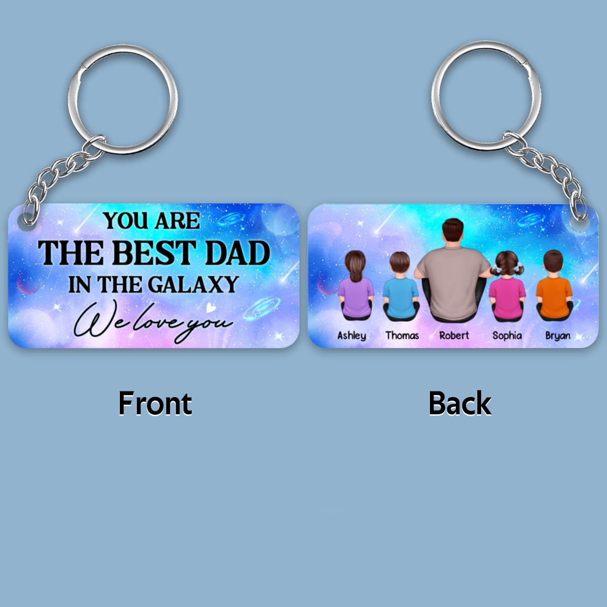 Best Dad In The Galaxy Back View Man Kids Dog Cat Father‘s Day Gift Personalized Wooden Keychain