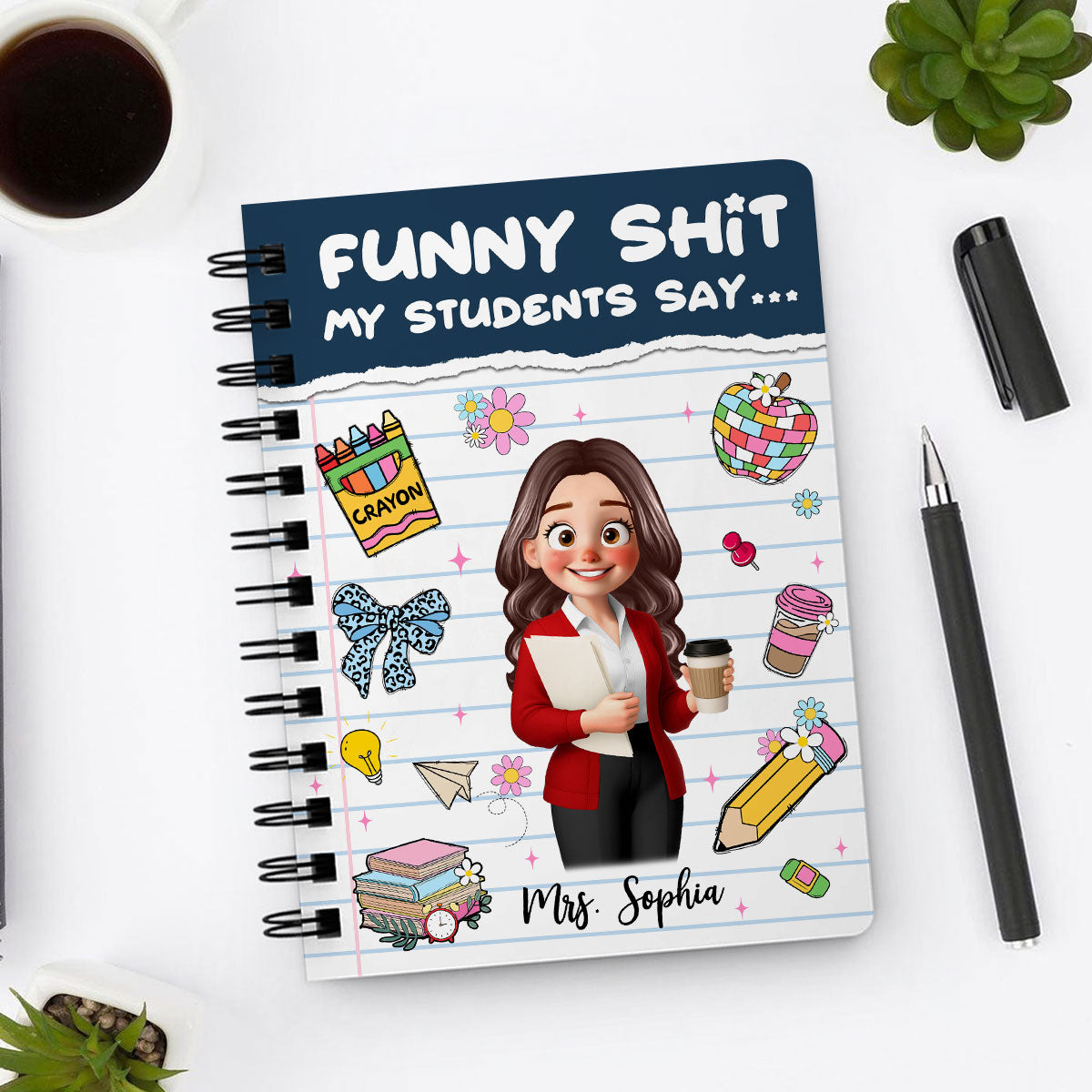 Funny Shit My Students Say Cute Cartoon Teacher Personalized Spiral Notebook Journal