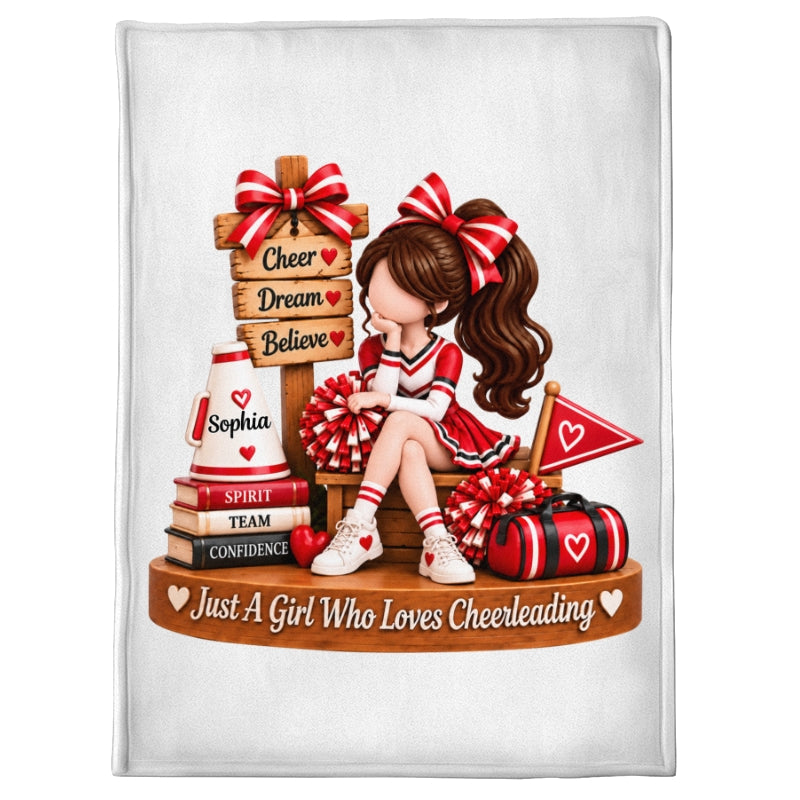 Just a Girl Who Loves Cheerleading - Personalized Fleece Blanket - Christmas Gift for Daughter, Granddaughter