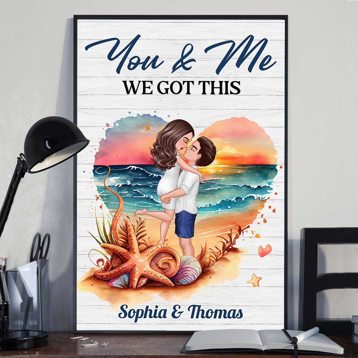 Doll Couple Kissing Hugging Heart Beach Personalized Vertical Poster