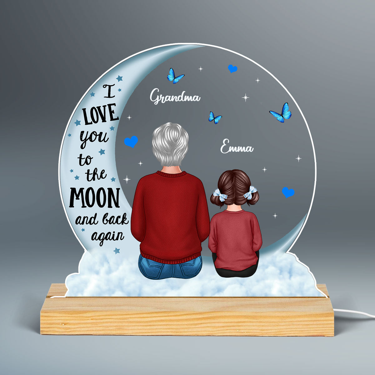 Grandma Grandkids Blue Moon On Cloud Personalized Custom Shape Acrylic LED Night Light