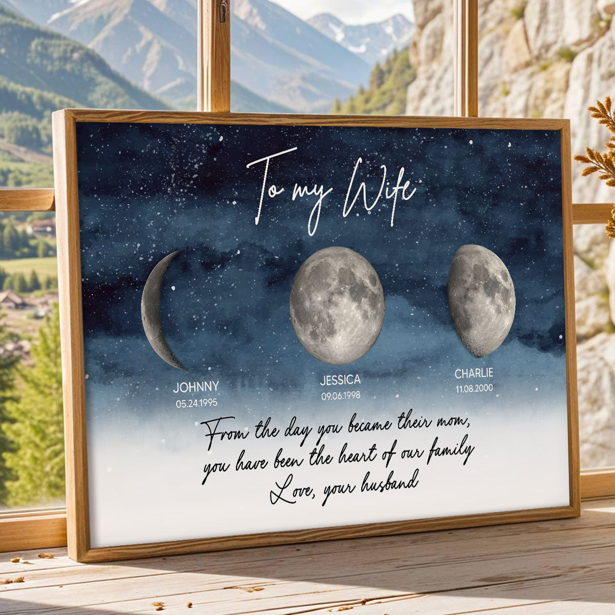 Starry Night Custom Birth Moon Phase To My Wife The Days You Became Mom Personalized Poster, Gift
