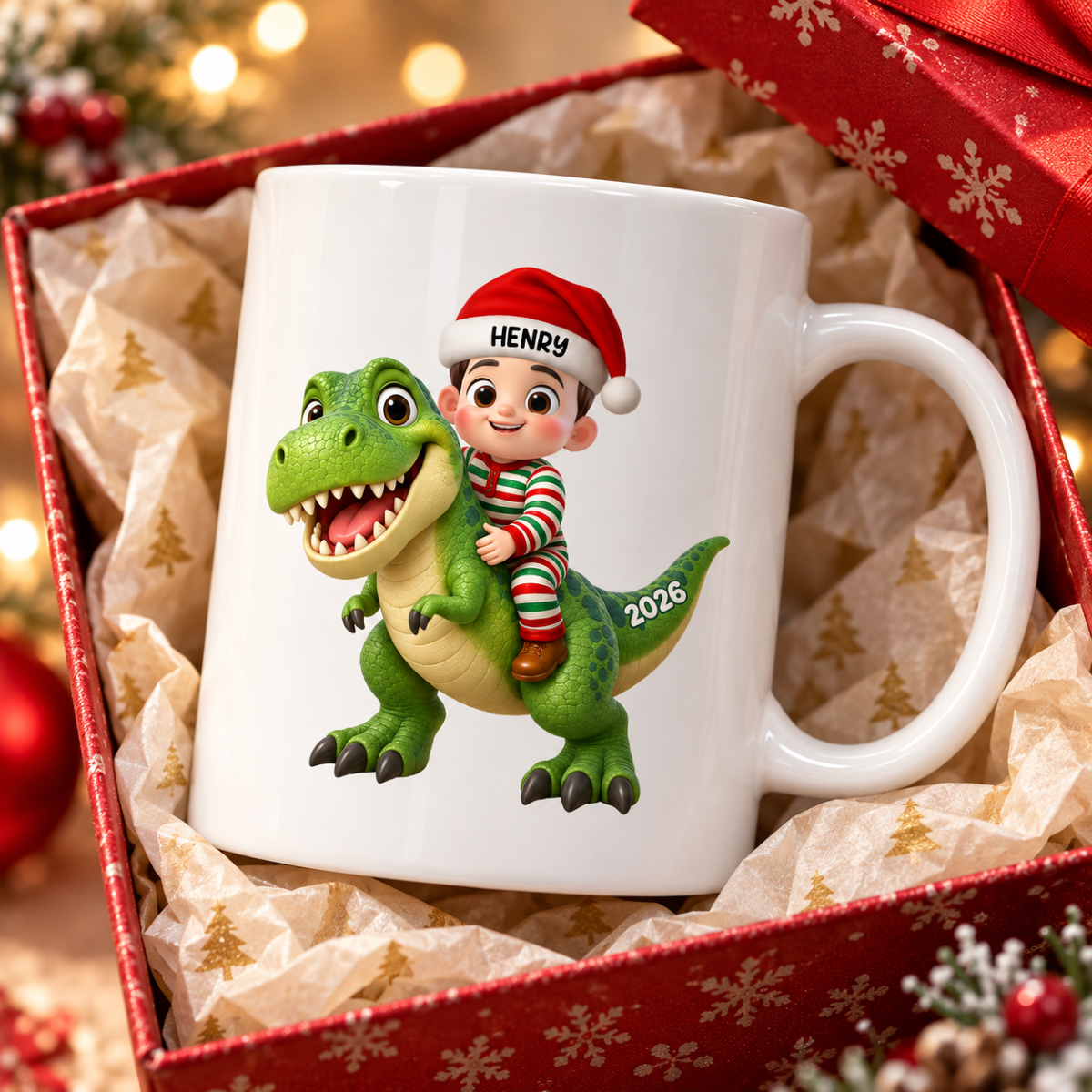Trending Kid With Dinosaur Design For Boy Girl - Personalized Mug - Christmas Gift For Grandkids