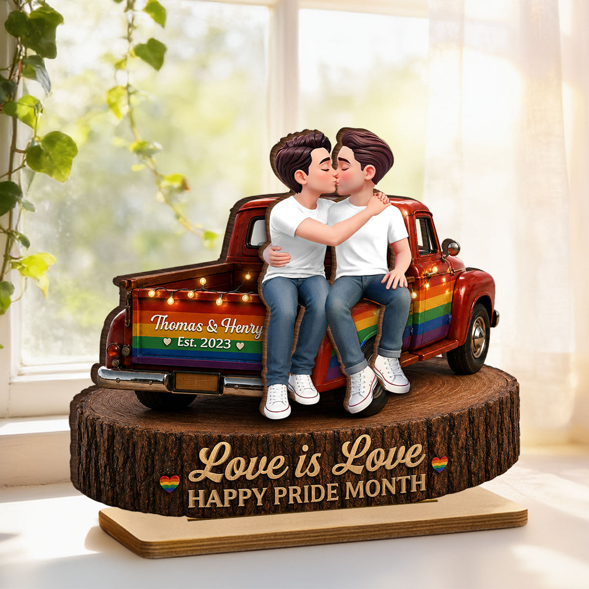 LGBT+ Couple Truck Love Is Love - Personalized 2-Layered Wooden Plaque - Gift For Couple, Happy Pride Month