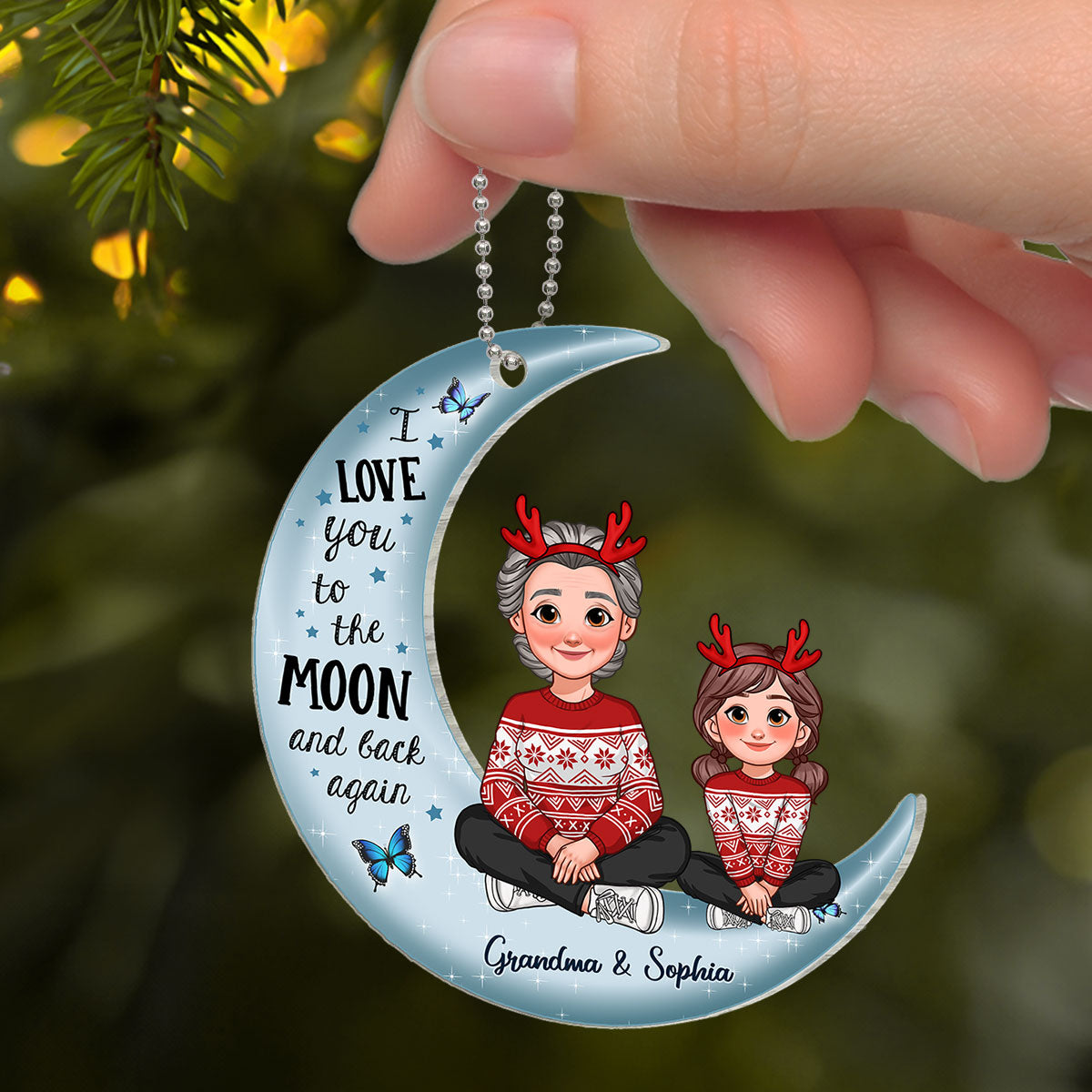 Love To The Moon And Back Christmas Gift For Grandchildren Personalized Acrylic Ornament
