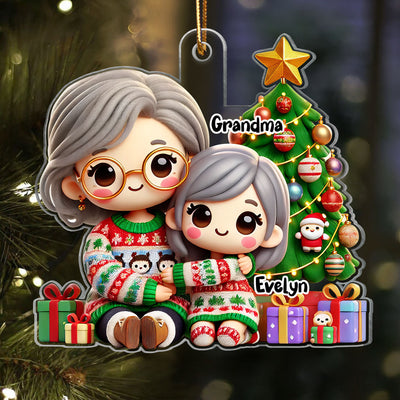 Cute Grandma Grandkid Christmas Tree And Gifts Personalized Acrylic Ornament