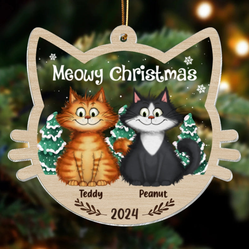 Meowy Christmas Quirky Cats Personalized Cat Face Shaped Acrylic Ornament