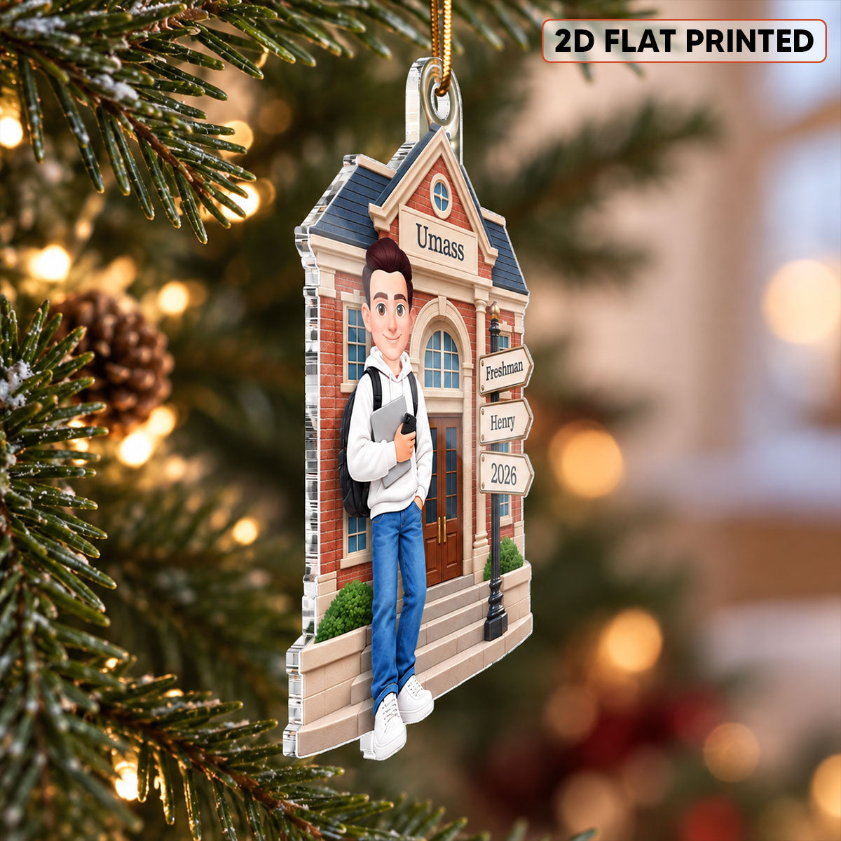 1st Year Of College 2D Flat - Personalized Acrylic Ornament - Christmas Gift for Freshman