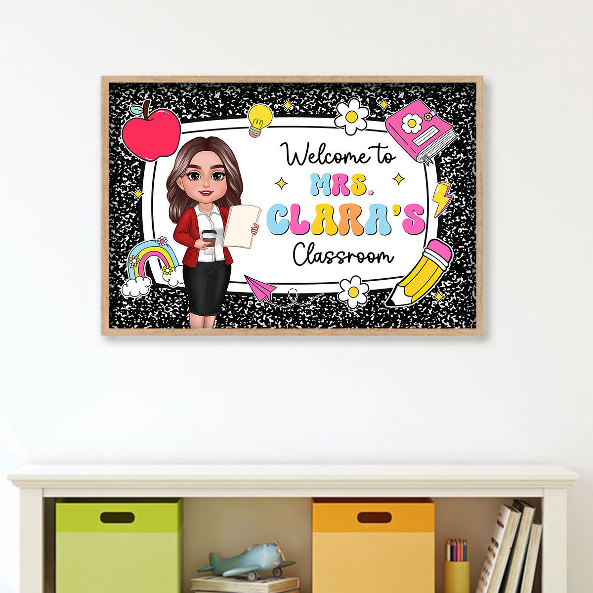 Teacher Composition Book Pattern Personalized Poster, Back To School Gift