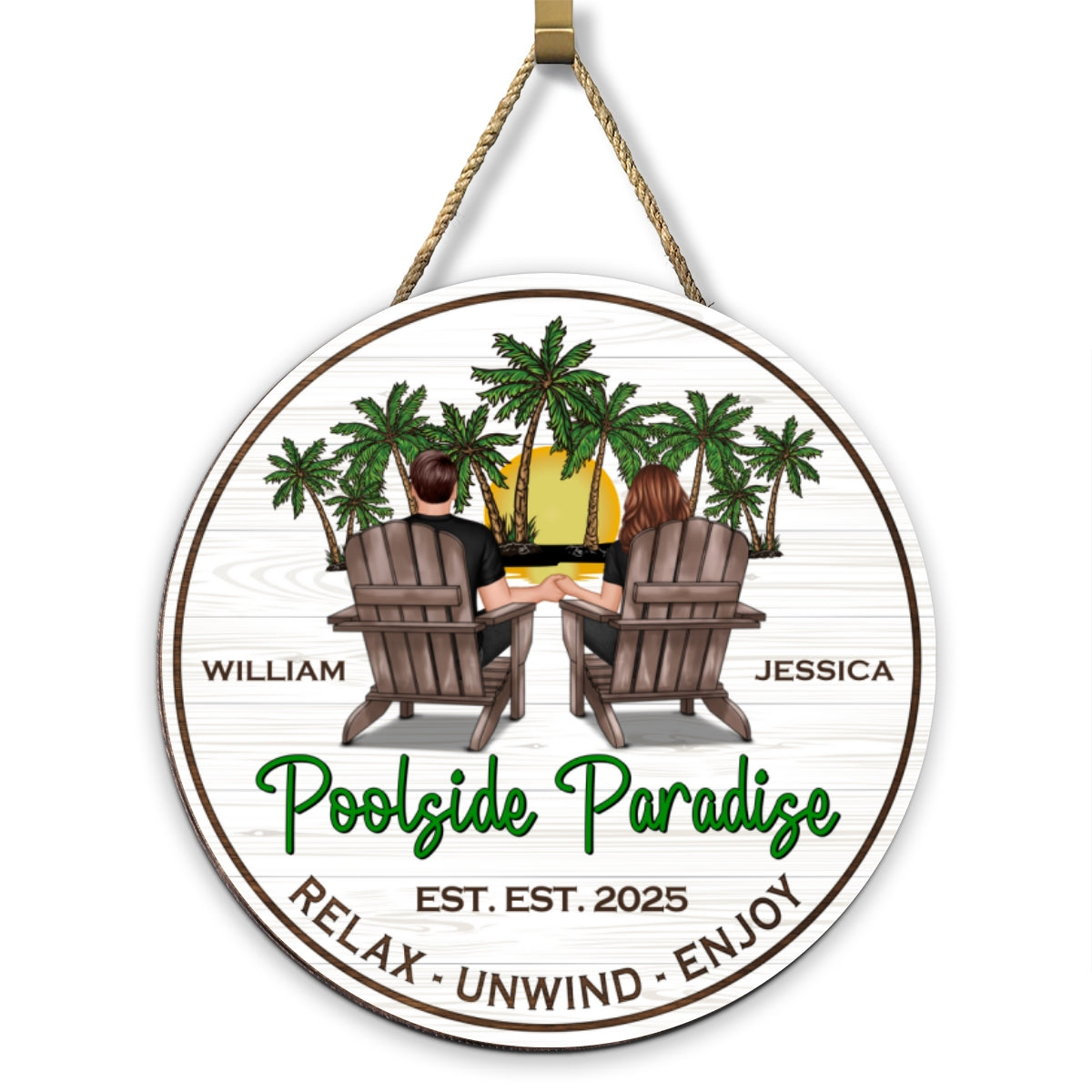 Summer Couple Retro Vintage Poolside Paradise Personalized Wood Sign