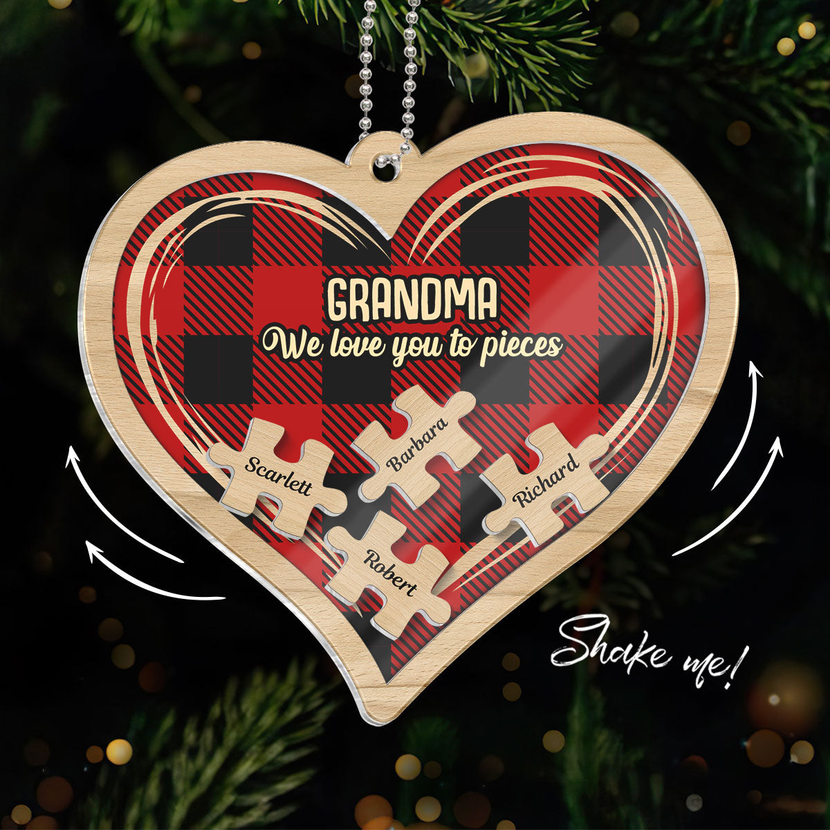 Grandma Grandpa We Love You To Pieces Personalized 4D Shaker Ornament, Christmas Gift For Grandparents