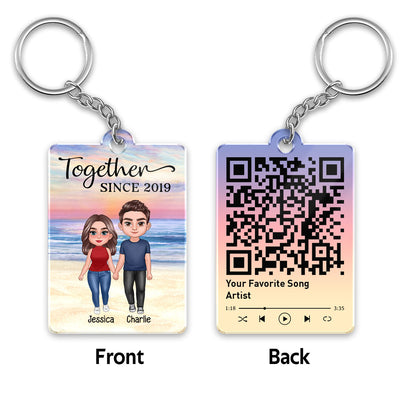 Doll Couple Standing At Beach Favorite Song Scannable QR Code Personalized Acrylic Keychain