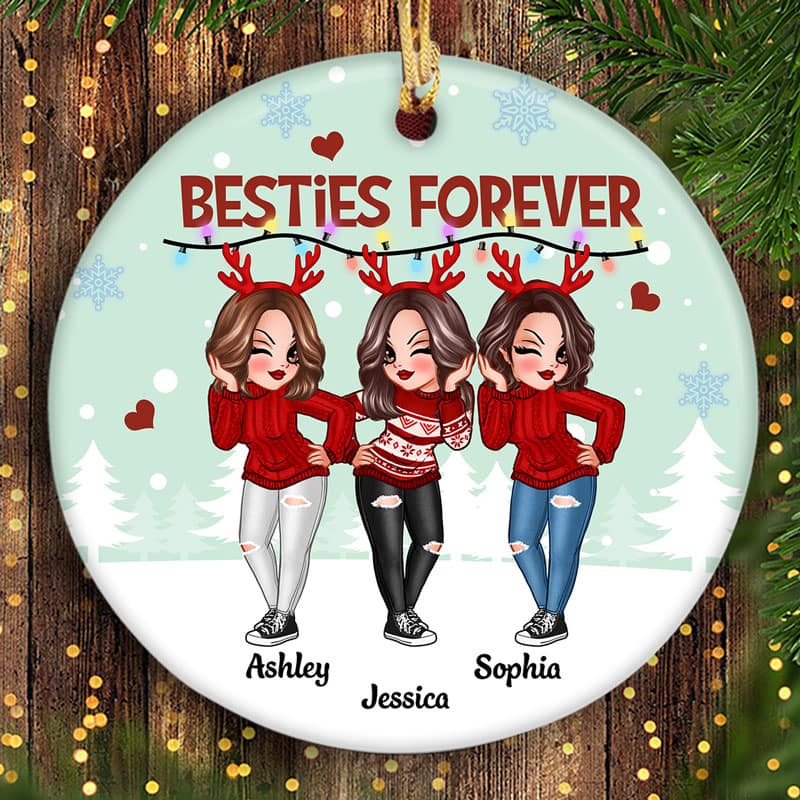 Best Friends Sisters Green Background Personalized Circle Ornament