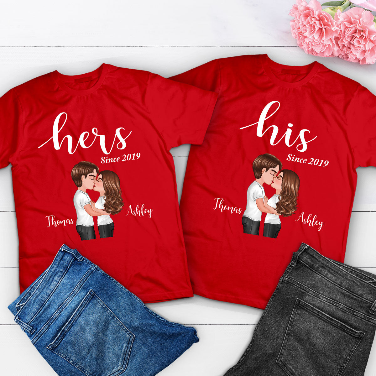 Couple His Her Valentine‘s Day Personalized Matching Shirts [Set of 2 Shirts]