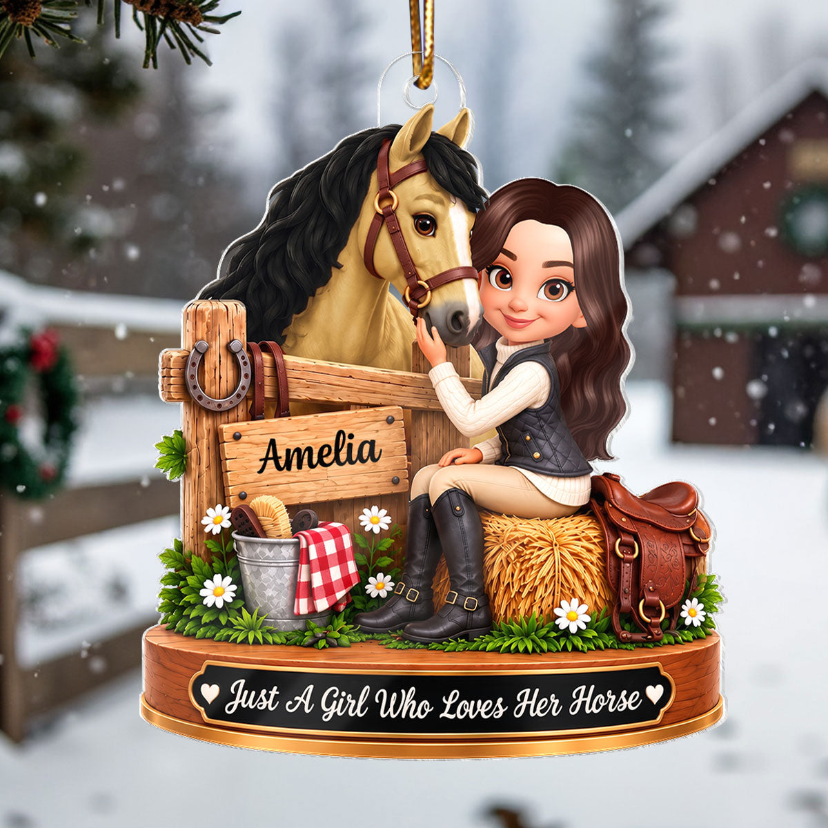 Just a Girl Who Loves Horses - Personalized Acrylic Ornament - Christmas Gift for Horse Lover,Wife,Daughter