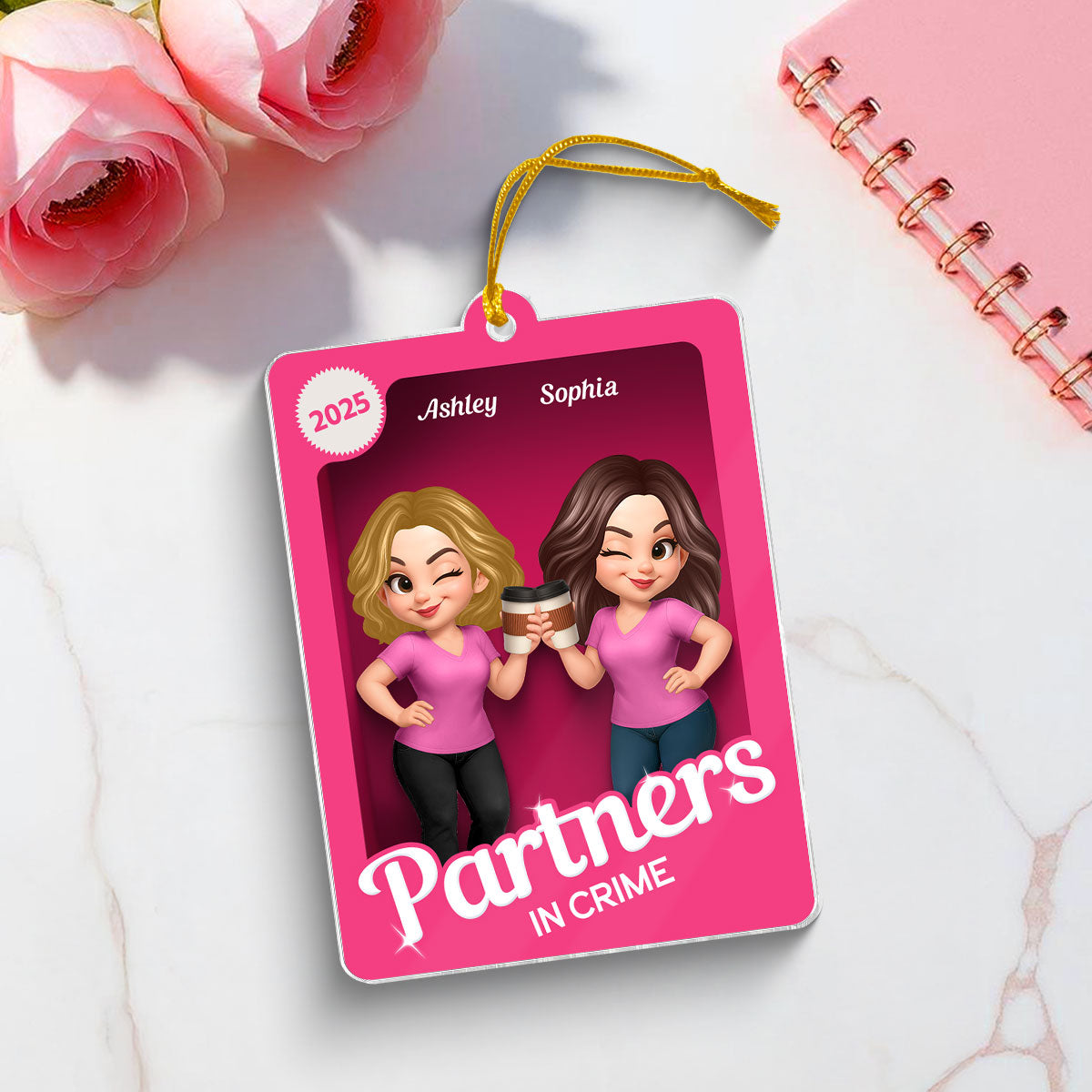 Besties Sisters 3D Effect Pink Toy Box - Personalized Acrylic Ornament - Gift for Besties, Best Friends