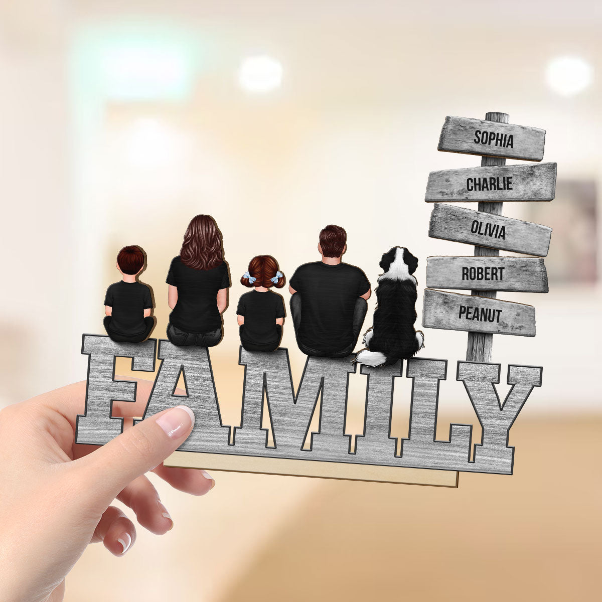 Family A Little Whole Lot of Love Sign Posts Personalized 2-Layer Standing Wooden Plaque, Home Decoration, Gift For Family