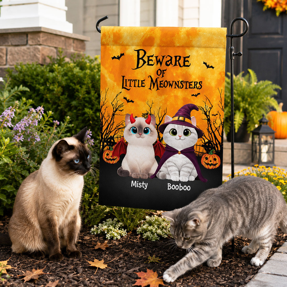 Halloween Theme Beware Of Little Meownsters Cats - Personalized Garden Flag - Halloween Decor For Cat Lovers