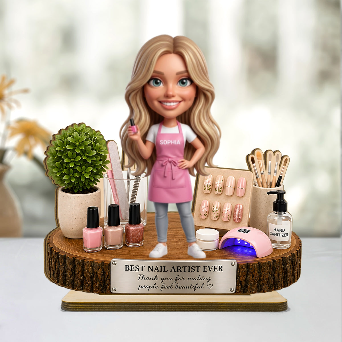 Nail Artist Custom Portrait from Photo - Personalized 2-Layered Wooden Plaque - Gift for Her, Salon Owner Gift