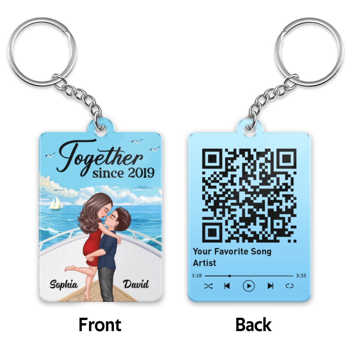 Couple Hugging Kissing On Boat Summer Favorite Song QR Code Personalized Acrylic Keychain