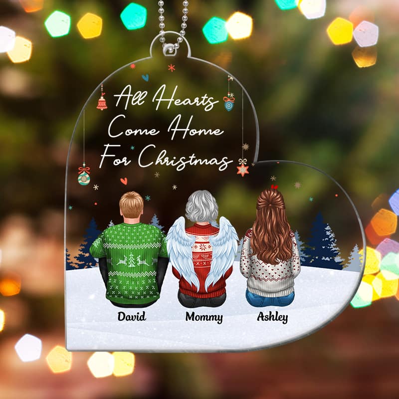 All Hearts Come Home For Christmas Family Heart Shape Personalized Acrylic Ornament