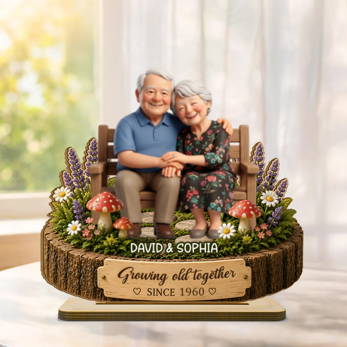 Custom Photo Couple Sitting - Personalized 2-Layered Wooden Plaque - Gift For Couple