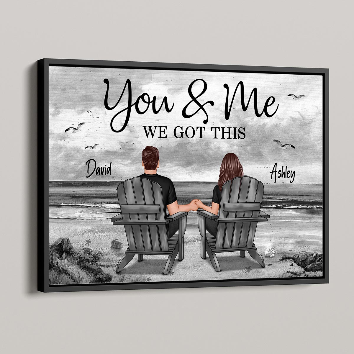 You And Me Eternal Love Beach Landscape Monochrome Personalized Poster, Heartfelt Gift For Him, For Her, Husband, Wife