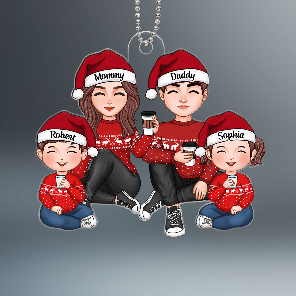 Cute Family Sitting Christmas Gift Personalized Acrylic Ornament