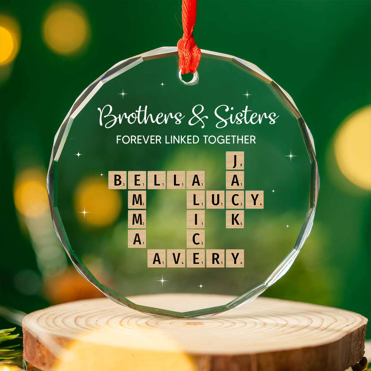 Brothers & Sisters Forever Linked Together Personalized Glass Ornament, Christmas Gift For Brothers, Sisters, Siblings, Family