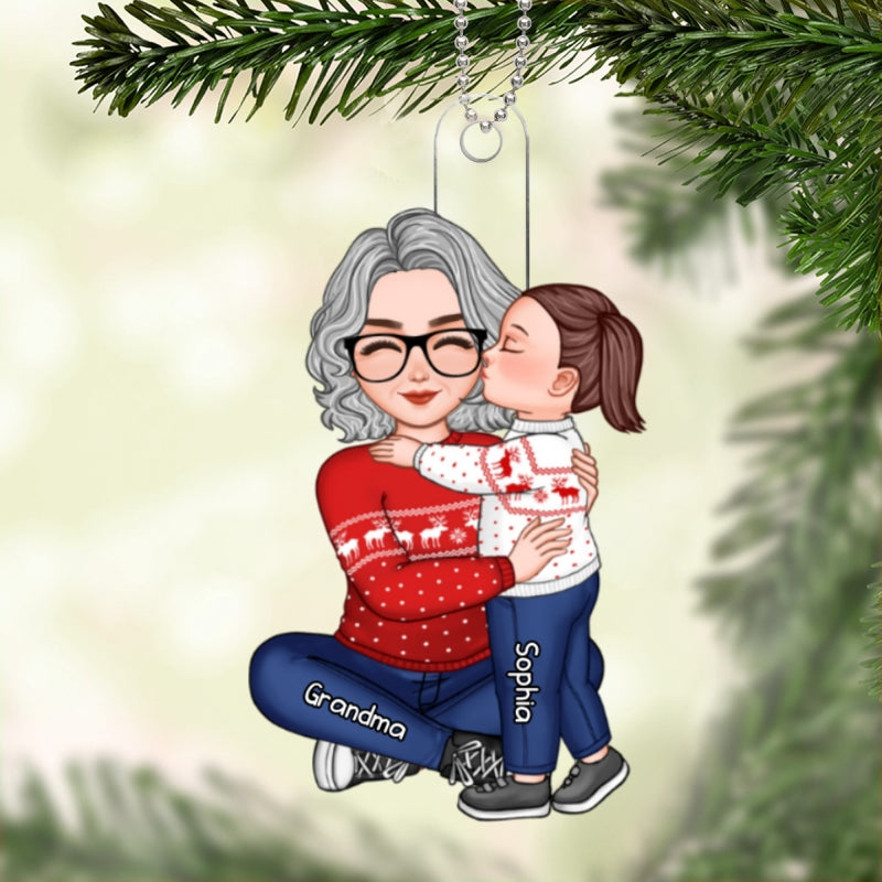 Cute Grandkid Kissing Grandma Christmas Gift For Granddaughter Grandson Personalized Acrylic Ornament