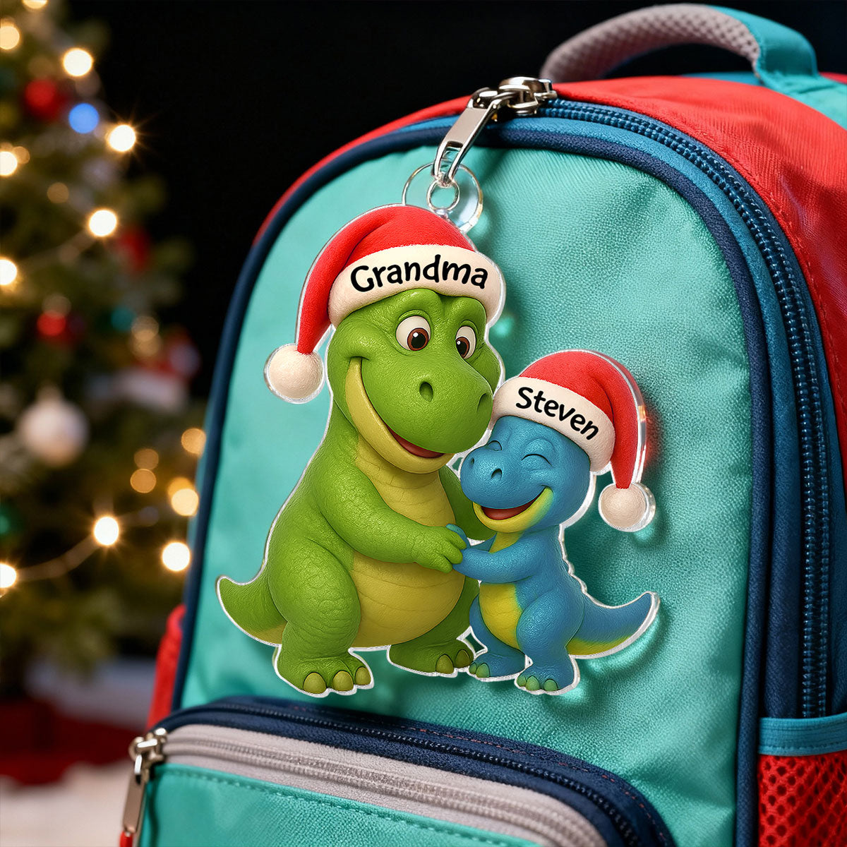3D Effect Heartwarming Grandmasaurus Hugging Dinosaur Grandkid - Personalized Acrylic Car Hanger - Fun & Unique Gift For Grandkids